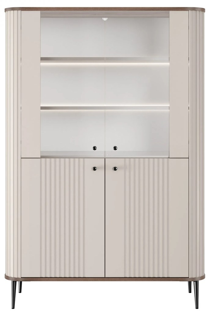 Vitrină cu patru uși Vesper 103 cm - cașmir / nuc / picioare negre