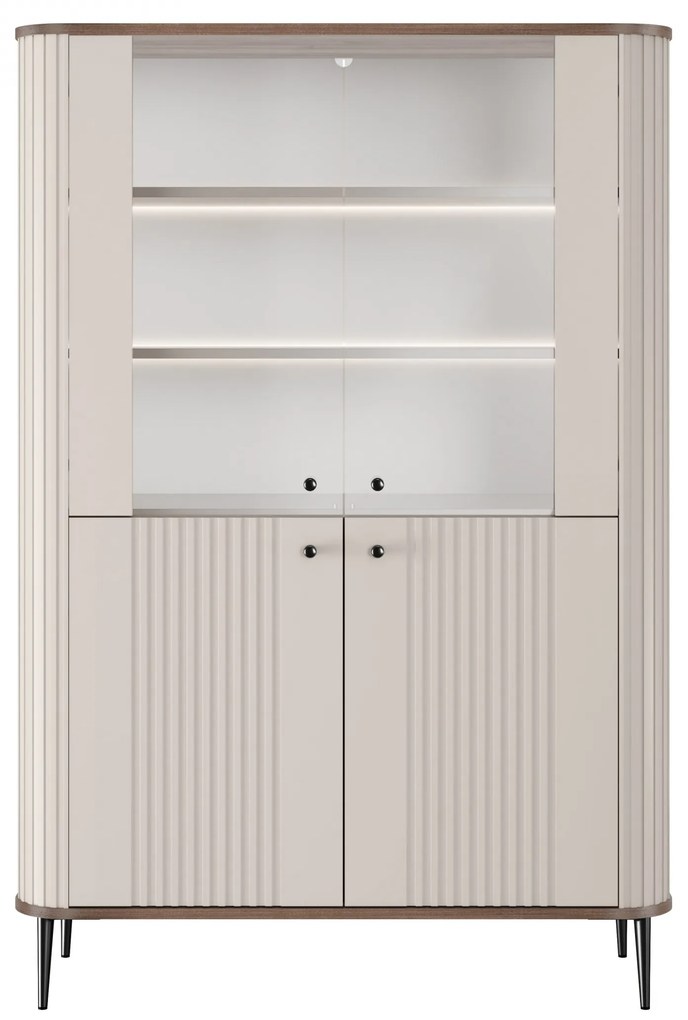 Vitrină Vesper 103 cm cu 4 uși - cașmir / nuc / picioare negre