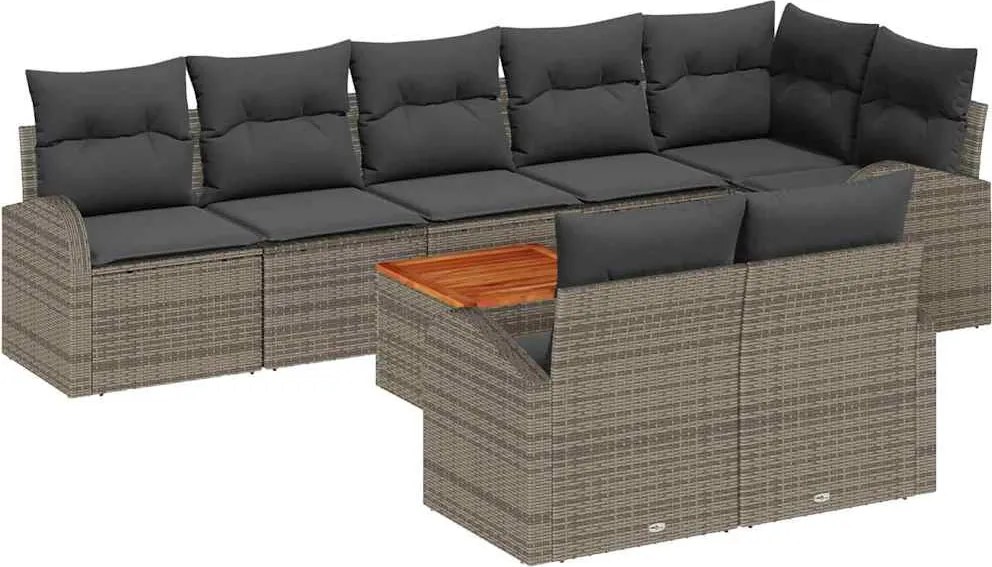 vidaXL Set de canapele pentru grădină cu pernă 9 pcs Gri poliratan