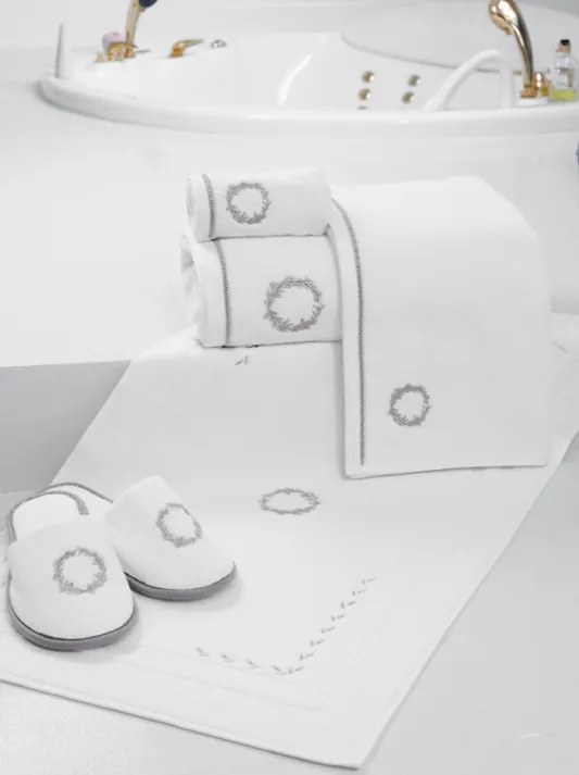 Halat pentru bărbați SEHZADE în cutie cadou + prosop + papuci de casă M + Papuci de casa (40/42) + prosop + box Alb – Broderie argintie