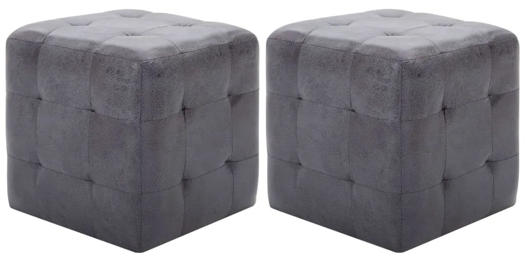 vidaXL Noptiere, 2 buc., gri, 30x30x30 cm, piele întoarsă ecologică