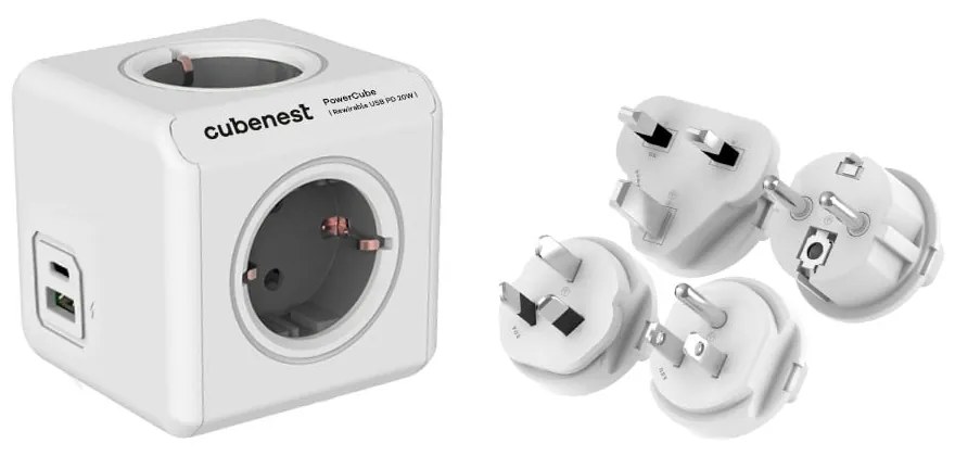 Priză 13 cm PowerCube ReWirable USB Schuko – Cubenest