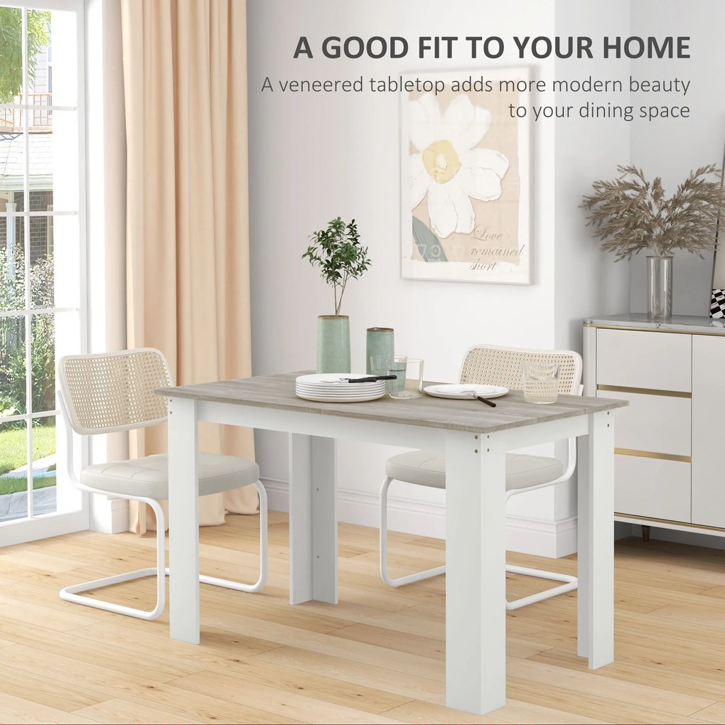HOMCOM Masă Modernă de Dining pentru 4-6 Persoane 120x69x75 cm Gri și Alb | Aosom Romania