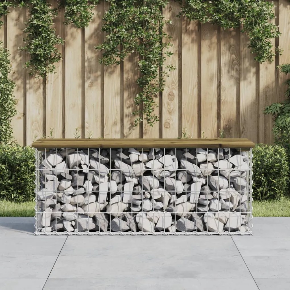 834352 vidaXL Bancă grădină, design gabion, 103x31,5x42cm, lemn pin impregnat