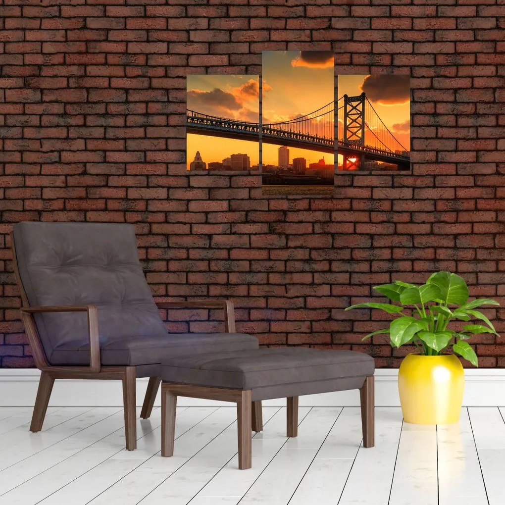 Tablou - Apus de soare peste Podul Ben Franklin, Philadelphia (90x60 cm)