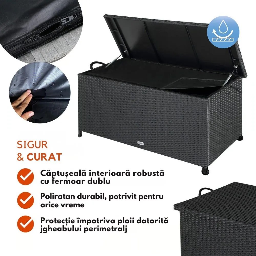 Ladă de depozitare din poliratan RICCO, 270L, 117x53x60cm, negru Casaria