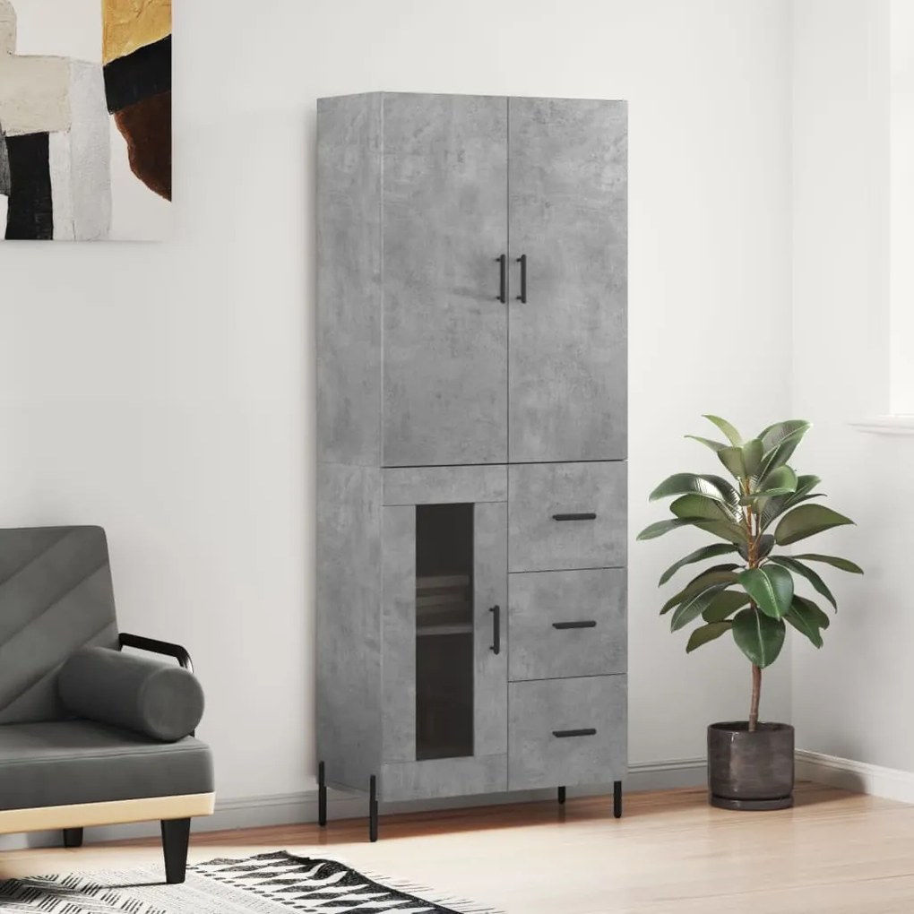 vidaXL Dulap înalt, gri beton, 69,5x34x180, lemn compozit