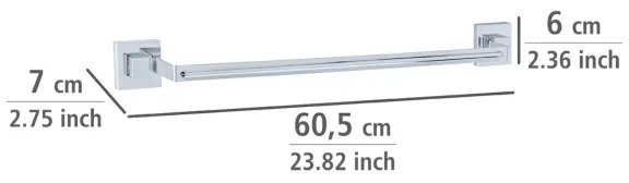 WENKO 22684100 - Suport pentru prosoape VACUUM-LOC QUADRO ED, 60,5 x 6 cm, argintiu / crom lucios