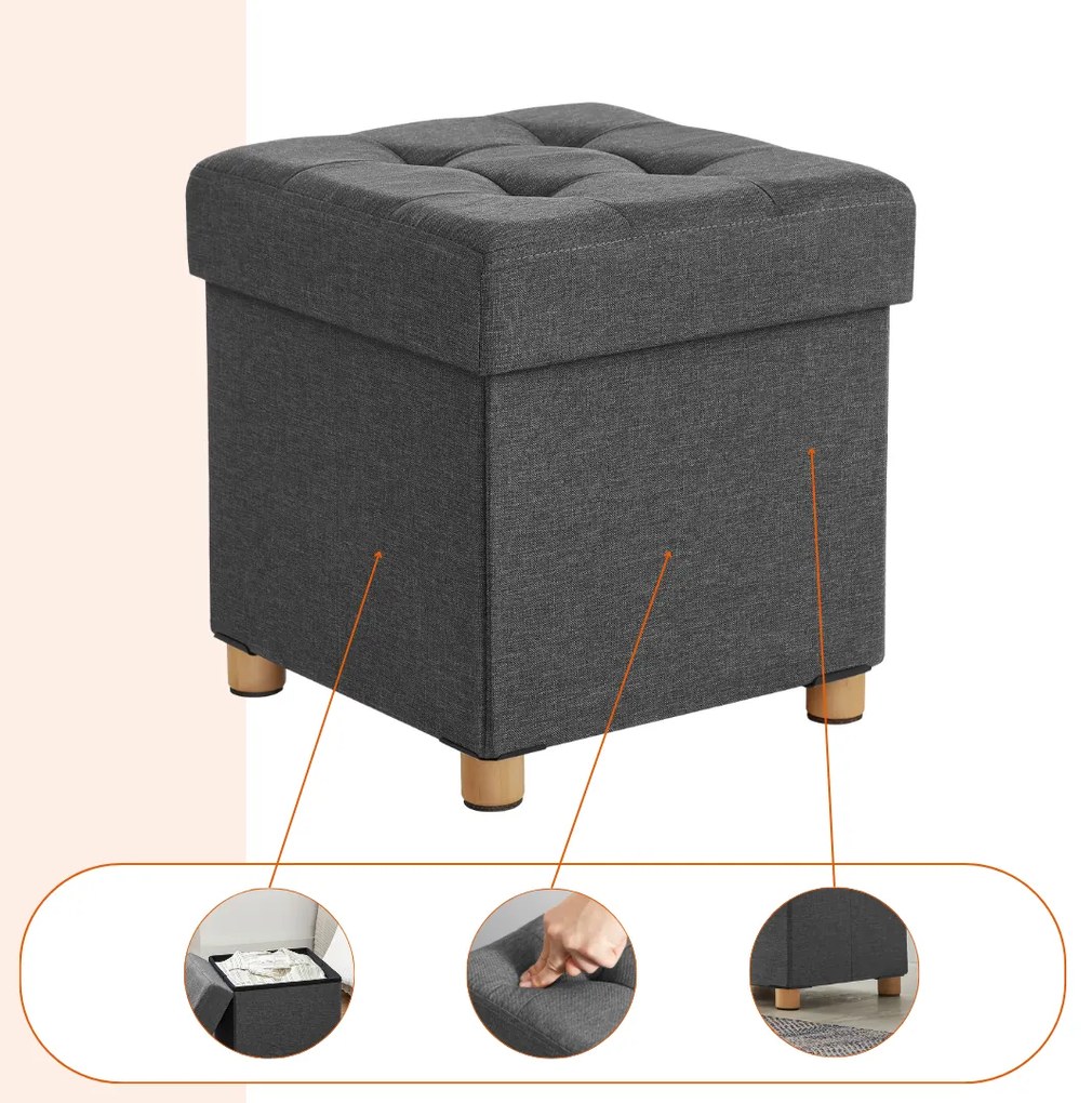 Taburet cu spațiu de depozitare cu picioare OTO, 38x38x40cm, antracit SongmicsHome