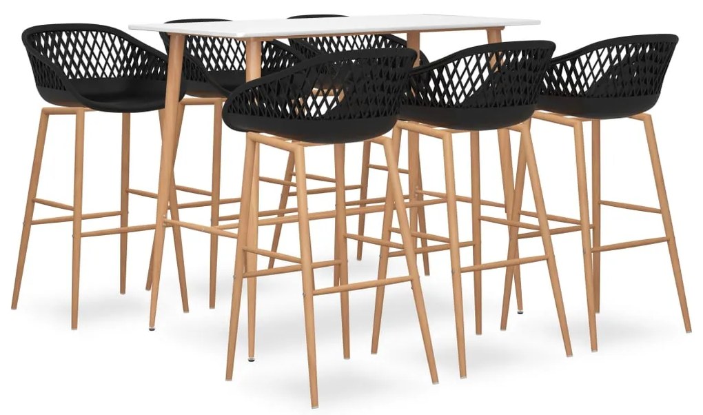 vidaXL Set mobilier de bar, 7 piese, alb și negru