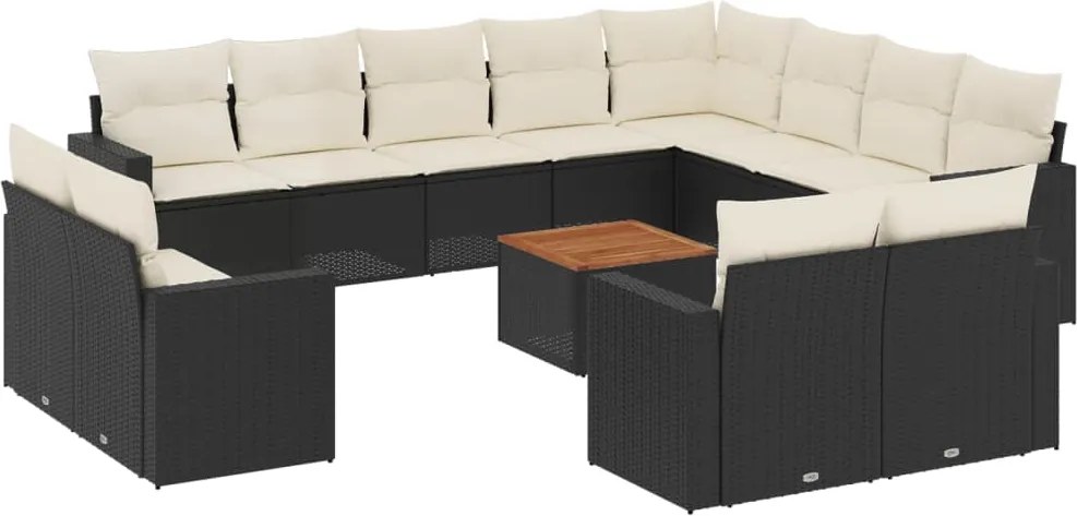 vidaXL Set mobilier de grădină cu perne, 13 piese, negru, poliratan