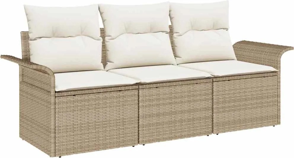 vidaXL Set de canapele pentru grădină cu pernă 3 pcs Bej Rattan poli