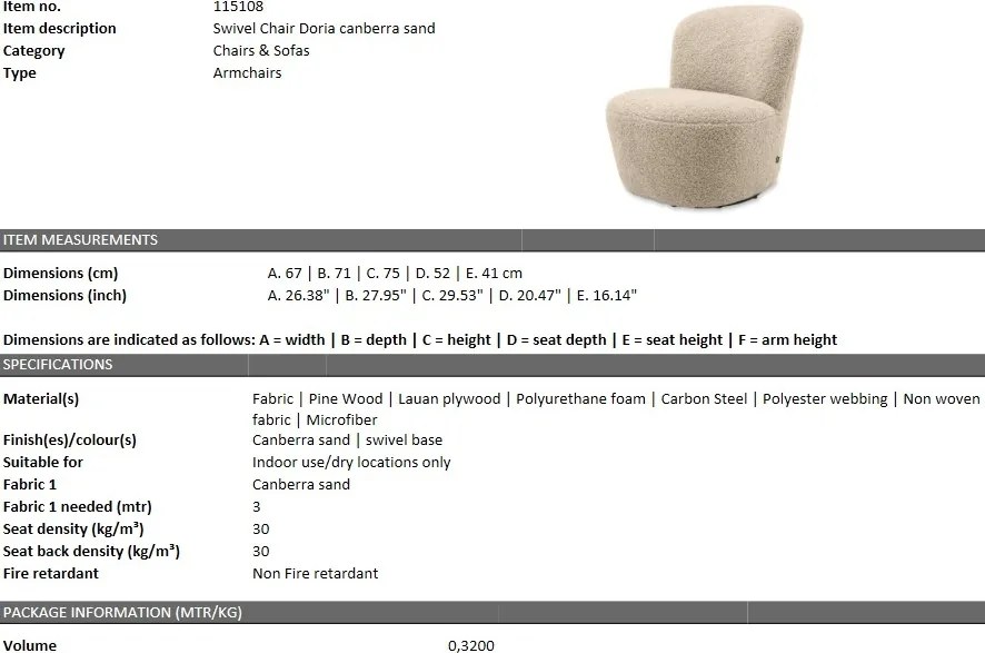 Fotoliu pivotant LUX Doria, canberra sand 115108 HZ