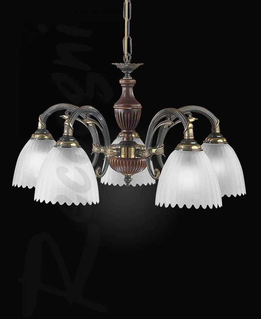 Candelabru 5 brate design italian din alama cu lemn 3510