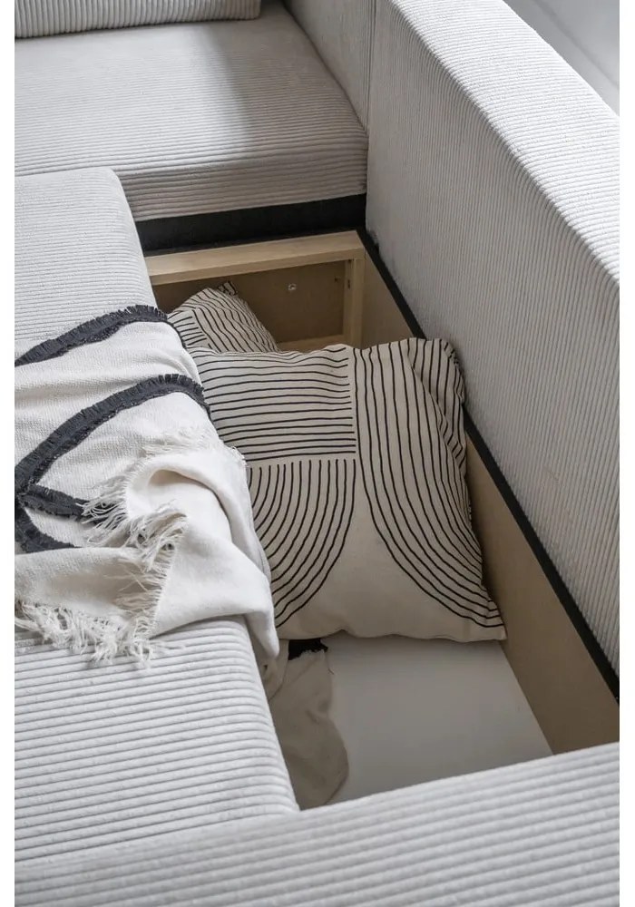 Colțar alb extensibil cu tapițerie din catifea reiată (cu colț variabil) Brave Dave – Miuform