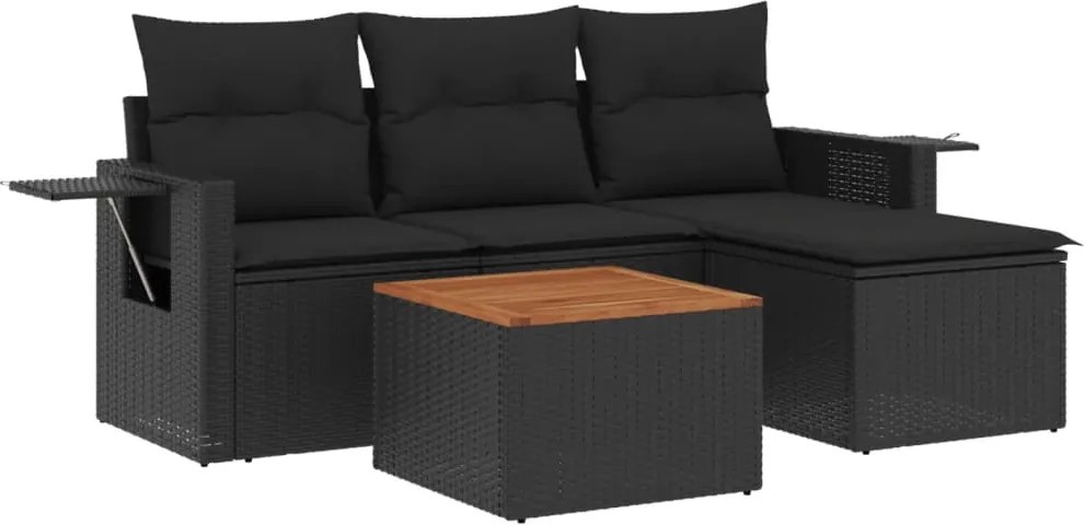 vidaXL Set mobilier de grădină cu perne, 5 piese, negru, poliratan