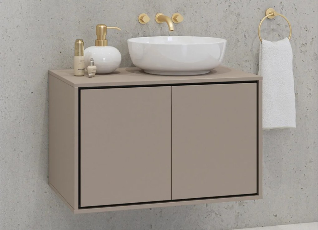 Dulap lemn masiv baie Irvella pentru chiuvetă, 78 × 51 × 48 cm - Crem