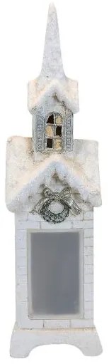 Decoratiune iarna, ceramica, felinar tip biserica, LED, 3xAA, 14x11x45.5 cm