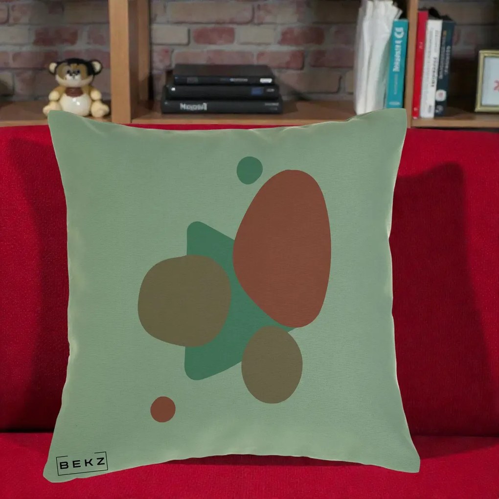 Perna Decorativa Abstract Forme Coral Turcoaz, 40x40 cm, Verde, Husa Detasabila, Perna Inclusa, BEKZ®