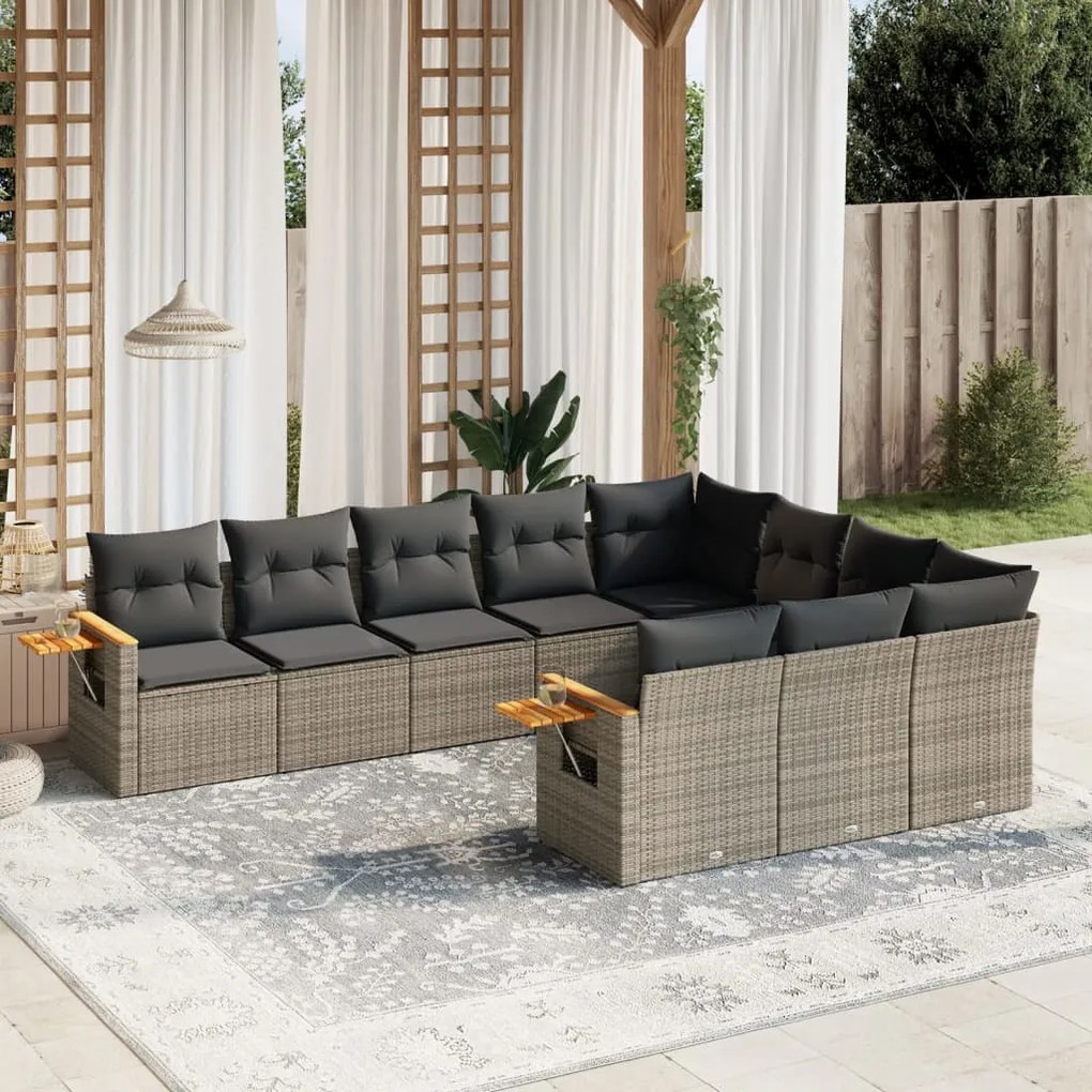 vidaXL Set mobilier de grădină cu perne, 10 piese, gri, poliratan