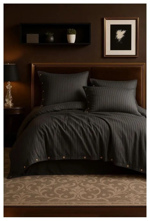 Lenjerie de pat gri închis din bumbac ranforcé pentru pat de o persoană 140x200 cm Como Striped – Mila Home Luxury