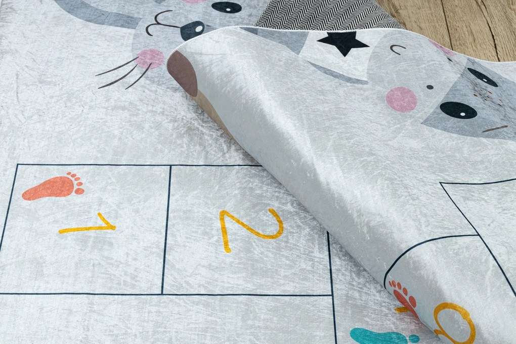 BAMBINO 43092 covor lavabil Animale, hopscotch pentru copii anti-alunecare - gri / galben
