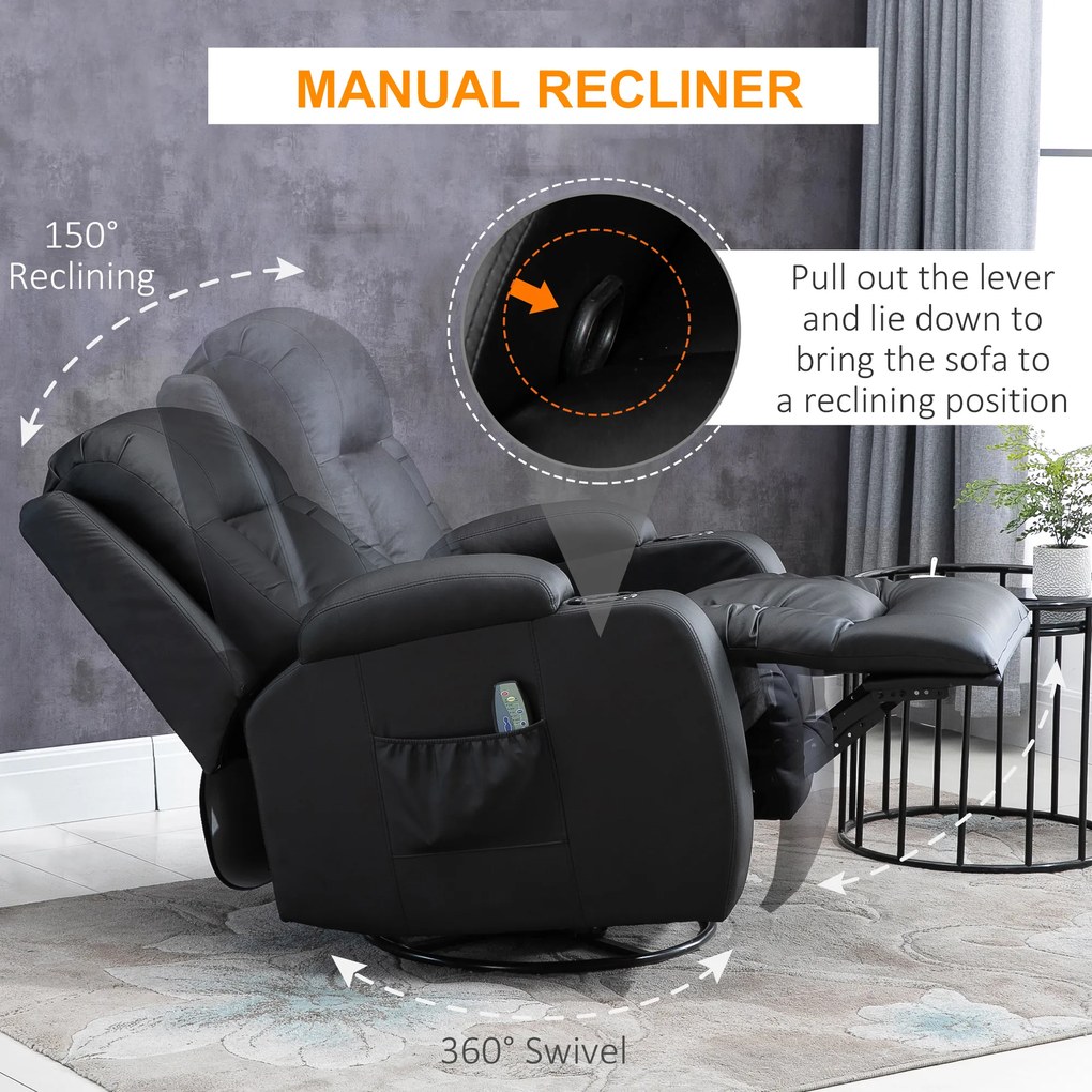HOMCOM Fotoliu Relax pentru Masaj Rabatabil din Imitatie de Piele Bej cu 8 Puncte de Masaj si Telecomanda, 85x94x104cm, Negru | AOSOM RO