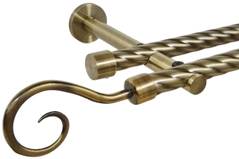 Galerie dubla twist picior universal fara inele prindere perete hak 19/19 mm aur antic (Alege marime: 240 cm)