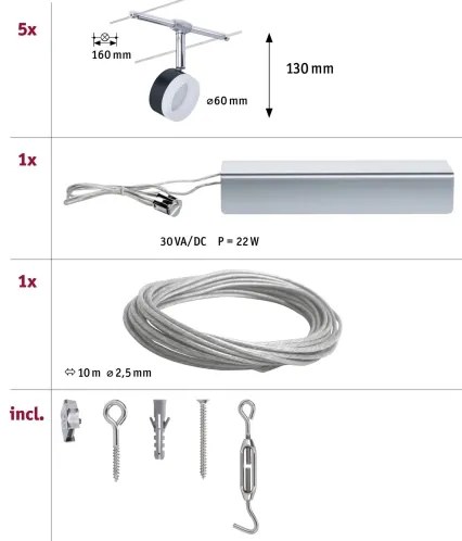 Paulmann 94457 - Set 5x LED de 4W, sistem complet pe cablu CLEAR 230V