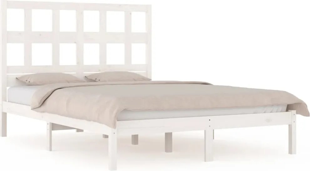 vidaXL Cadru de pat fără saltea, alb, 140x190 cm, lemn masiv de pin