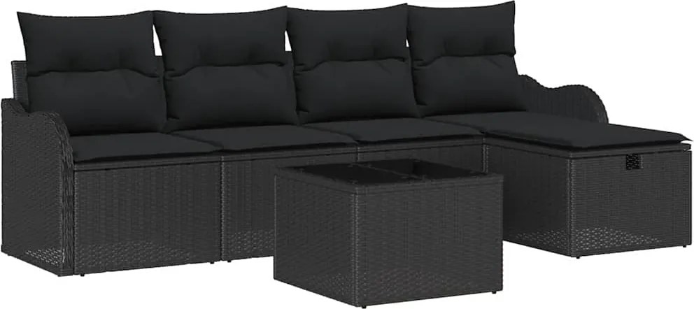vidaXL Set de canapele pentru grădină cu pernă 6 pcs Negru Rattan poli