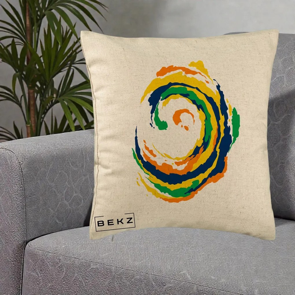 Perna Decorativa Vortex Abstract Colorat, 40x40 cm, Bej, Husa Detasabila, Perna Inclusa, BEKZ®