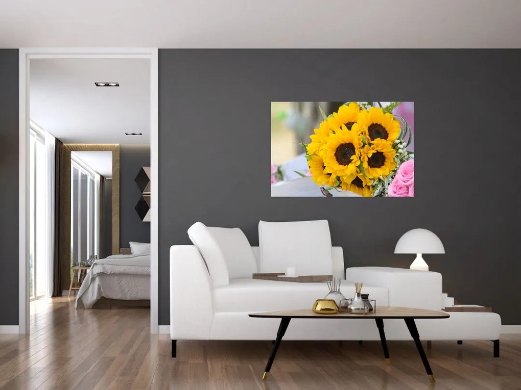 Tablou cu buchetul miresii de floarea soarelui (90x60 cm)