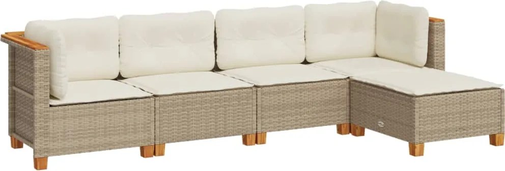 vidaXL Set canapele de grădină cu perne, 5 piese, bej, poliratan