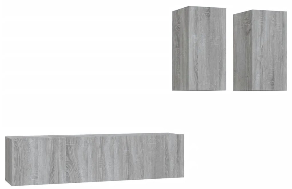 3120270 vidaXL Set dulapuri TV, 4 piese, gri sonoma, lemn prelucrat