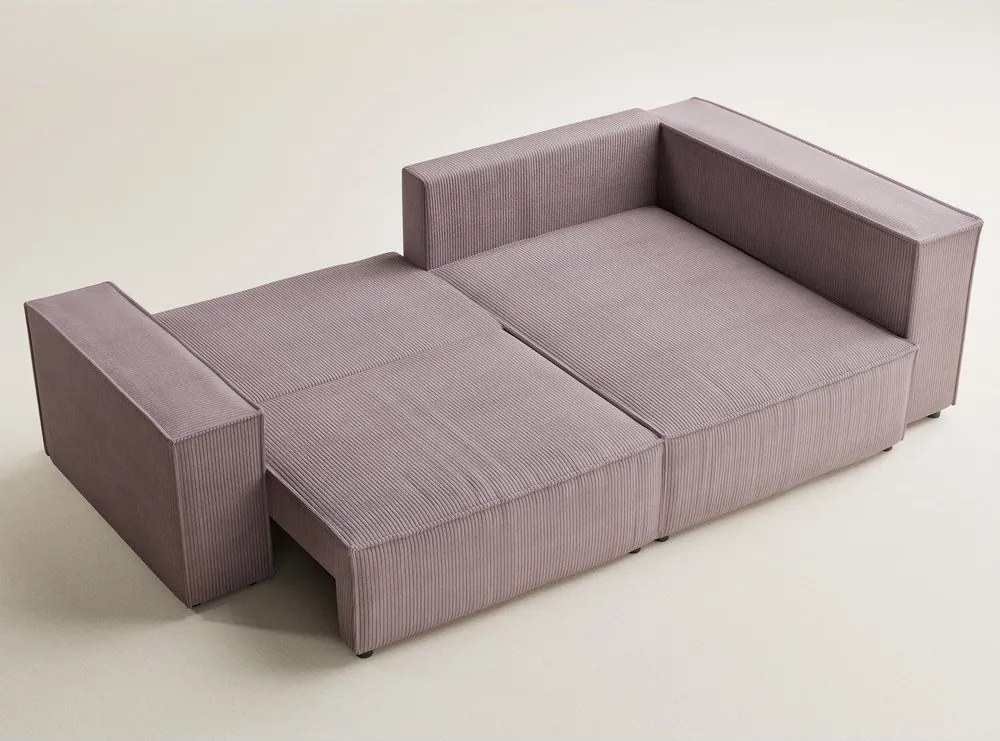 Colțar mov extensibil/cu spațiu de depozitare cu tapițerie din catifea reiată (cu colț pe partea dreaptă/în formă de ”L”) Tonga – Maison de Rêve