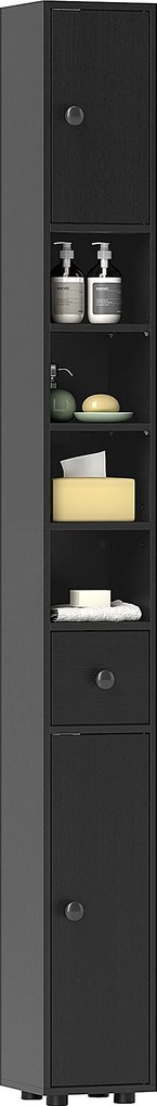 kleankin Dulap înalt pentru baie Coloană de baie îngustă cu 1 sertar 4 rafturi deschise și rafturi reglabile 20x20x180 cm Negru | Aosom Romania