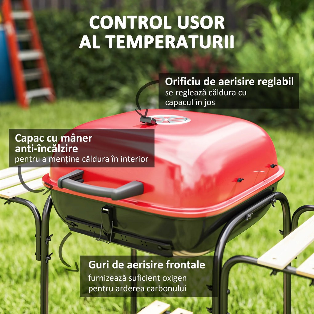 Gratar Outsunny portabil cu roți, roșu | Aosom Romania