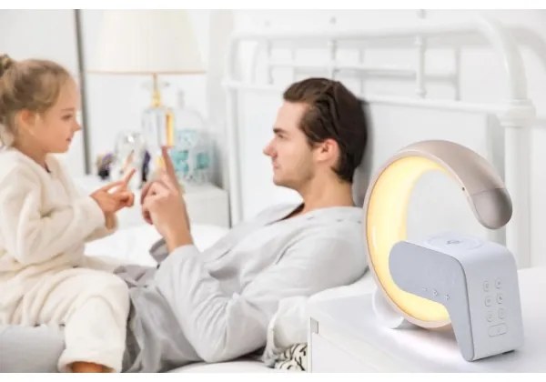 Lampă LED RGB dimabilă cu ceas deșteptător și încărcare Qi Immax 08986L 30W/230V auriu