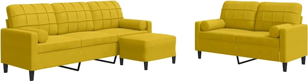 vidaXL Set de canapele cu perne/rulouri, 3 piese, galben, catifea