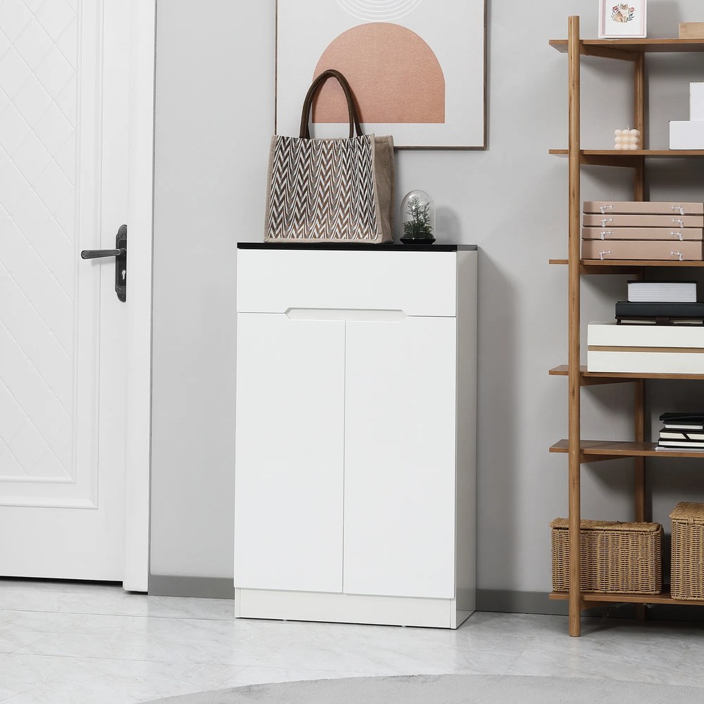 HOMCOM Dulap pentru Pantofi pentru 12 Perechi pentru Hol cu 3 Rafturi Reglabile și Sertar, Design Anti-Răsturnare, 60x32x100 cm, Alb | Aosom Romania