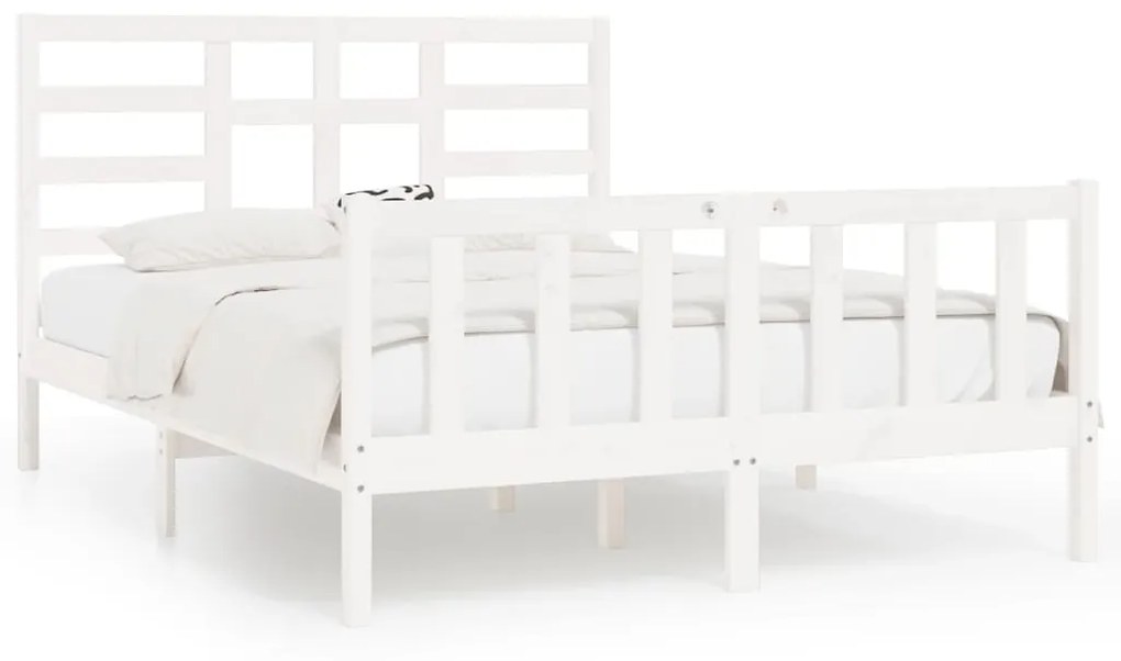 3107614 vidaXL Cadru de pat, alb, 140x200 cm, lemn masiv de pin