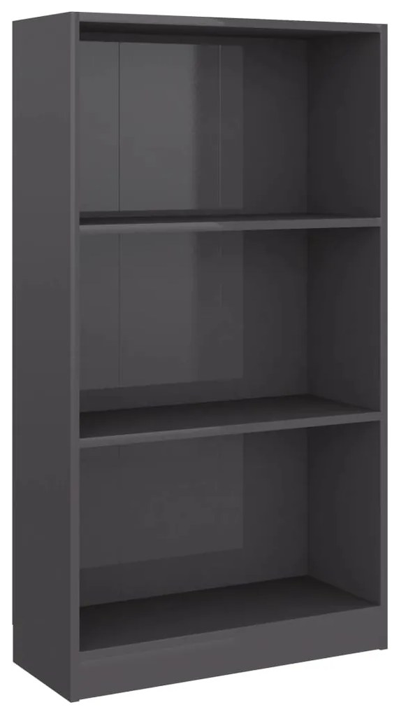 800872 vidaXL Bibliotecă 3 rafturi gri extralucios 60x24x109 cm lemn compozit