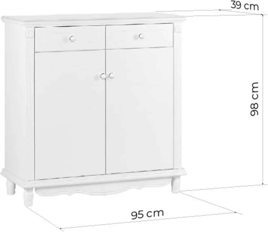 Dulap lemn masiv alb Pantofi Elizabeth, 95 × 39 × 98 cm