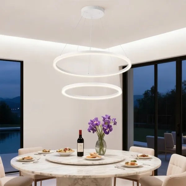 Brilagi - Lustră LED PORTOFINO, dimabilă, suspendată pe cablu, 98 W, 230 V, Ø 80 cm, albă + telecomandă