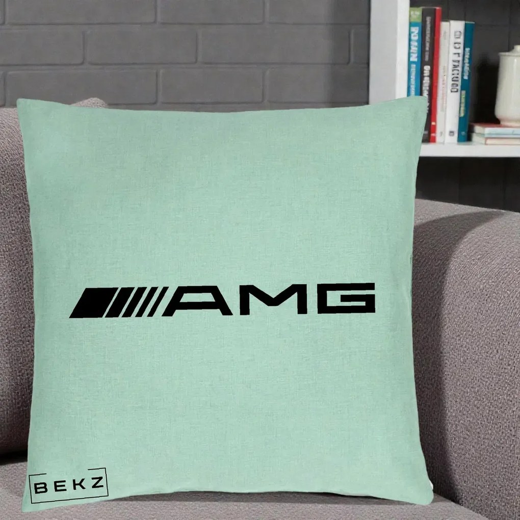 Perna Personalizata cu emblema Mercedes-AMG, 40x40 cm, Verde Menta, Husa Detasabila, Perna Inclusa, BEKZ®