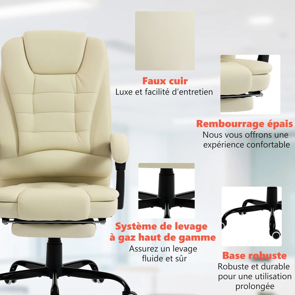 Vinsetto Fotoliu de birou cu masaj, scaun de birou cu înălțime reglabilă, spătar înclinat și telecomandă cu fir, bej | Aosom Romania