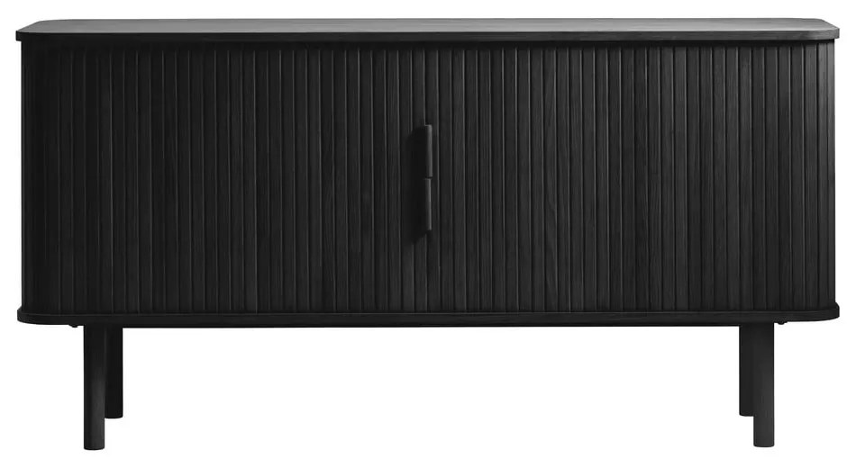 Comodă neagră joasă cu aspect de lemn de stejar cu ușă glisantă 76x160 cm Cavo – Unique Furniture