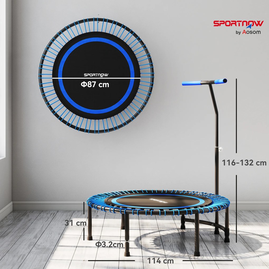 SPORTNOW Trambulină Fitness Ø114cm cu Mâner Reglabil 5 Poziții Capacitate 150kg Albastru | Aosom Romania