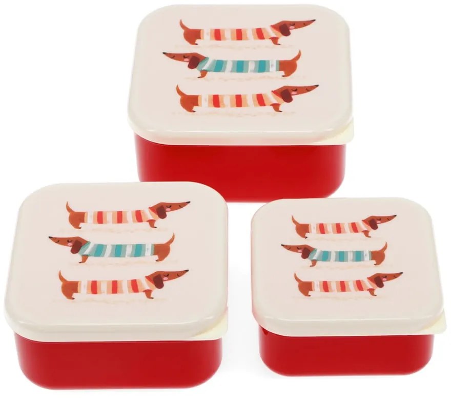 Cutii de gustări pentru copii roșii-crem 3 buc. Sausage Dog – Rex London